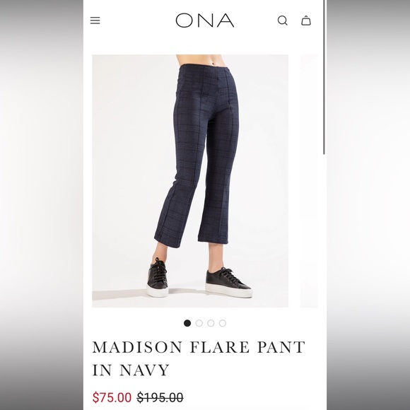 ONA by Yoon Chung Plaid Mini Disco High Rise Kick Flare Pants in Navy - Picture 1 of 1